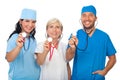 Happy team of doctors with stethoscopes Royalty Free Stock Photo