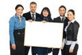 Happy teamwork holding blank banner Royalty Free Stock Photo