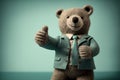 happy teddy bear in a business showing tbumb up, created with Generative AI technology