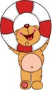 Happy teddy bear holding a help save life float Royalty Free Stock Photo