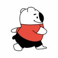 Happy teddy bear running.cute cartoon character in a red t-shirt and shorts. Panda bear is engaged in sports. For postcards, t-