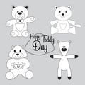 Cute Cartoon Teddy Bears for Teddy Day. A collection of cute teddy bears for the holiday, valentine's day.