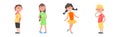 Happy Teen Boy and Girl Standing and Smiling Vector Illustration Set