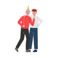 Happy Teen Boys Having Birthday or Festive Party Vector Illustration