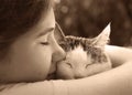 Happy Teen Girl With Cat Close Up Photo
