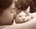 Happy teen girl with cat close up photo Royalty Free Stock Photo