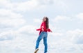 Happy teen girl enjoy good spring weather, childhood happiness