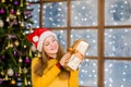 Happy teen girl with gift box in their hands Royalty Free Stock Photo