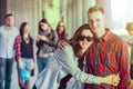 Happy teen girls and boys having good fun time outdoors. Royalty Free Stock Photo