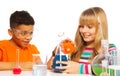 Happy teen kids in the lab Royalty Free Stock Photo