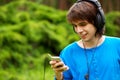 Happy teenage boy in headphones Royalty Free Stock Photo