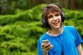 Happy teenage boy in headphones Royalty Free Stock Photo