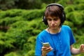 Happy teenage boy in headphones Royalty Free Stock Photo