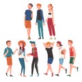 Happy Teenage Boys and Girls Set, Cheerful Students, Classmates or Friends Characters Cartoon Style Vector Illustration