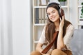 happy teenage earphones meditation chair lifestyle music phone smile girl