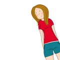 Happy teenage girl looking down at the camera and smiling - copy space for your text - original hand drawn illustration