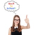 Happy teenage girl showing thumbs up isolated Royalty Free Stock Photo
