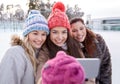 Happy teenage girls taking selfie with smartphone Royalty Free Stock Photo