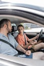 happy teenaged boy talking to father Royalty Free Stock Photo