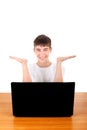 Happy Teenager behind Laptop Royalty Free Stock Photo