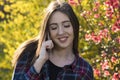 Happy teenager girl make phone call Royalty Free Stock Photo