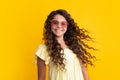 Happy teenager, positive and smiling emotions of teen girl. Emotional portrait of caucasian teenager child girl isolated Royalty Free Stock Photo