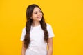 Happy teenager, positive and smiling emotions of teen girl. Emotional portrait of caucasian teenager child girl isolated Royalty Free Stock Photo