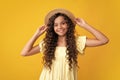 Happy teenager, positive and smiling emotions of teen girl. Headshot portrait of teenager child girl isolated on studio Royalty Free Stock Photo