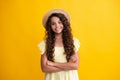 Happy teenager, positive and smiling emotions of teen girl. Portrait of caucasian teen girl with arms folded, isolated Royalty Free Stock Photo