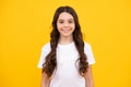 Happy teenager, positive and smiling emotions of teen girl. Pretty teenage girl in studio. Child girl portrait. Royalty Free Stock Photo