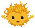 Cute kid sun welcoming the summertime in cartoon style, Vector illustration