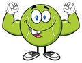 Happy Tennis Ball Cartoon Mascot Character Flexing