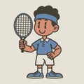 Happy Tennis Player Cartoon in Vintage Retro Style