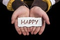 Happy text on hand