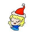 happy textured cartoon of a elf girl sitting wearing santa hat