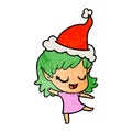 happy textured cartoon of a elf girl wearing santa hat