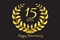 Happy 15th anniversary gold wreath laurel vector