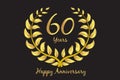 Happy 60th anniversary gold wreath laurel Royalty Free Stock Photo