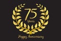 Happy 75th anniversary gold wreath laurel invitation card design vector template