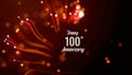 Happy 100th Anniversary On Red Golden Luxury Magic Fireflies With Blurry Focus Dotted Light Wavy Lines And Dots Flying