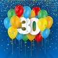 Happy 30th Birthday / Anniversary card with balloons