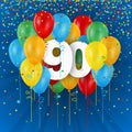 Happy 90th Birthday / Anniversary card with balloons