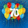 Happy 70th Birthday / Anniversary card with balloons