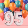 Happy 95th birthday background with colourful balloons. 3D Rendering