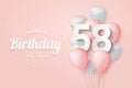 Happy 58th birthday balloons greeting card background.