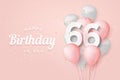 Happy 66th birthday balloons greeting card background.