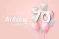 Happy 70th birthday balloons greeting card background.
