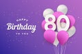 Happy 80th birthday balloons greeting card background.