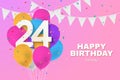 Happy 24th birthday balloons greeting card background. Royalty Free Stock Photo