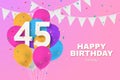 Happy 45th birthday balloons greeting card background. Royalty Free Stock Photo